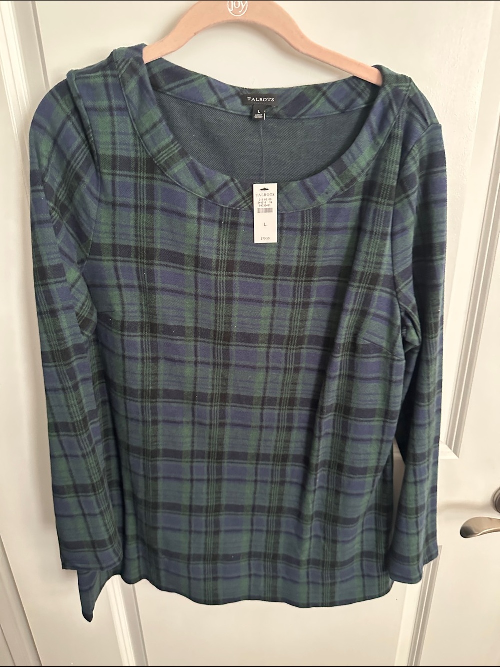 Talbots Navy and Green Plaid Long-Sleeve Tee